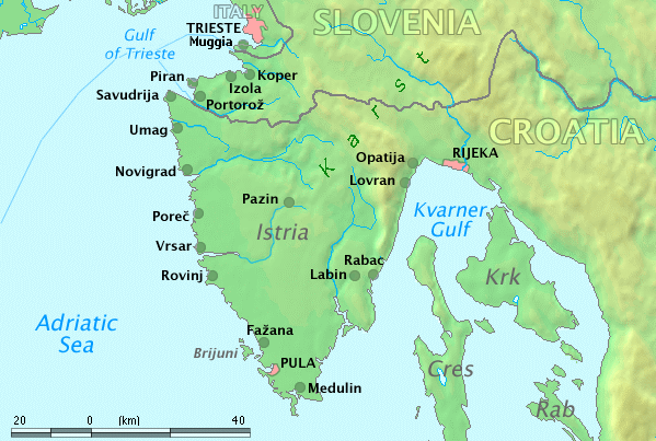 map of Istrian peninsula and Kvarner gulf